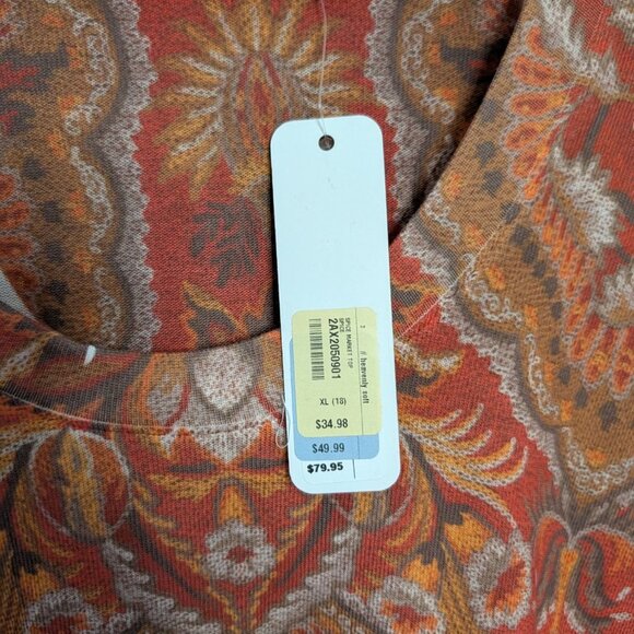 Soft Surroundings XL Paisley Print Long Sleeve Top Rust/Orange Polyester/Spandex - Picture 11 of 15